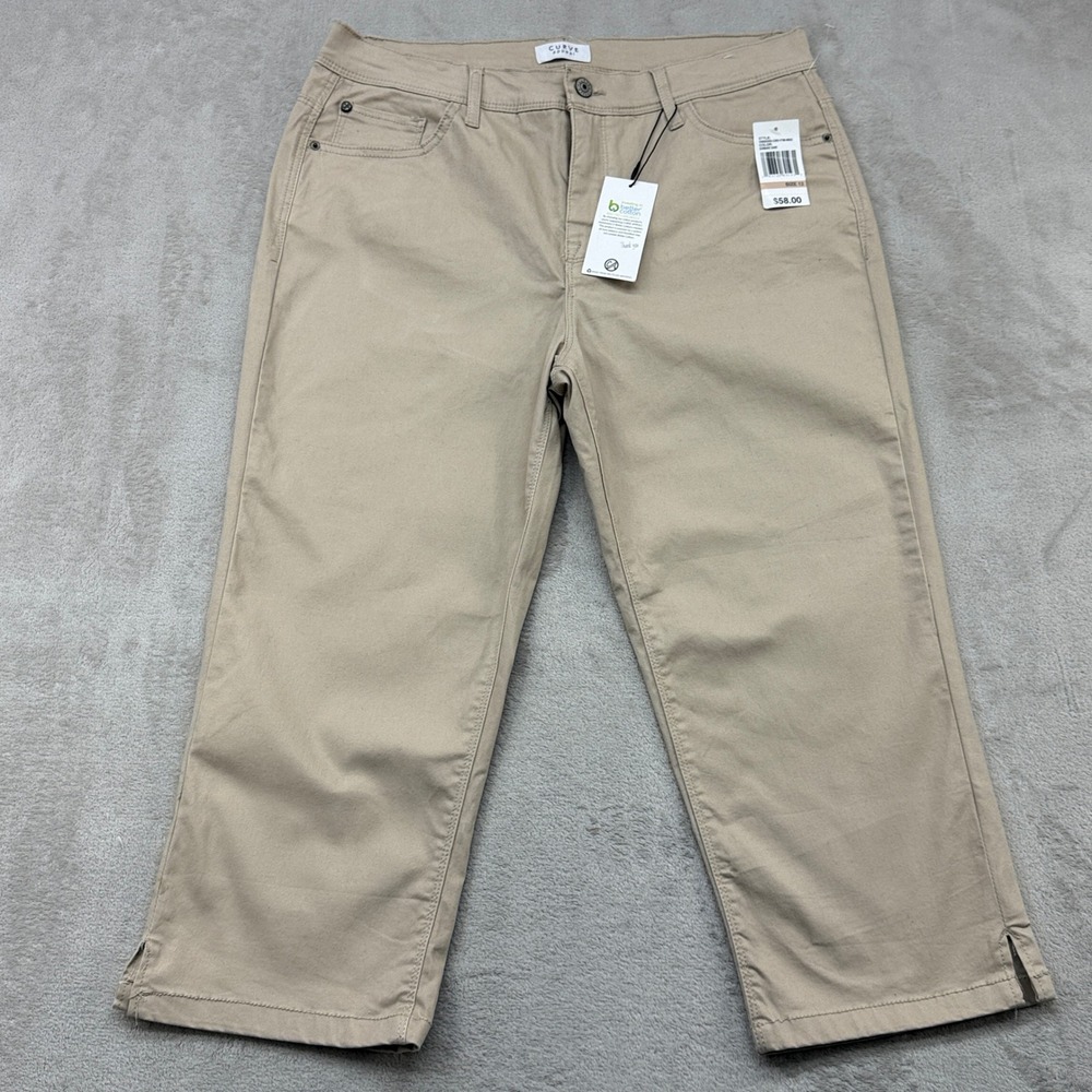 Curve Appeal Capri Pants Women 12 Tan Sunbake Sand Crop Stretch Coastal Grandma